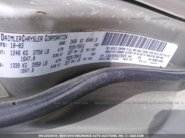 1J4GW48SX4C276579 - 2004 JEEP GRAND CHEROKEE LAREDO/COLUMBIA/FREEDOM 米色 照片 9