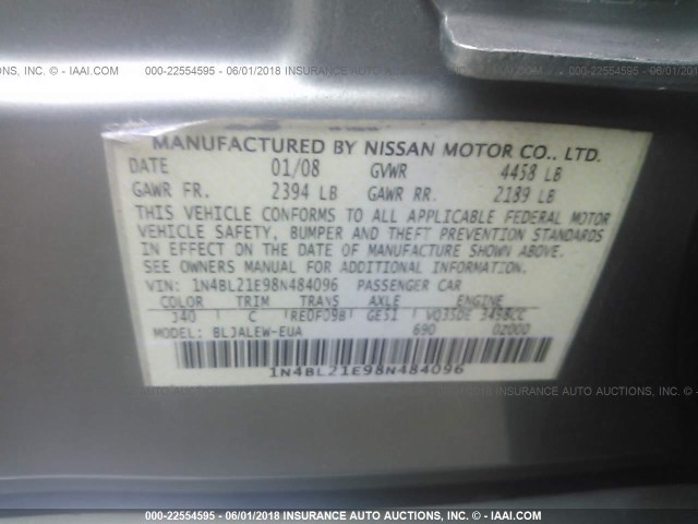 1N4BL21E98N484096 - 2008 NISSAN ALTIMA 3.5SE/3.5SL GREEN photo 9