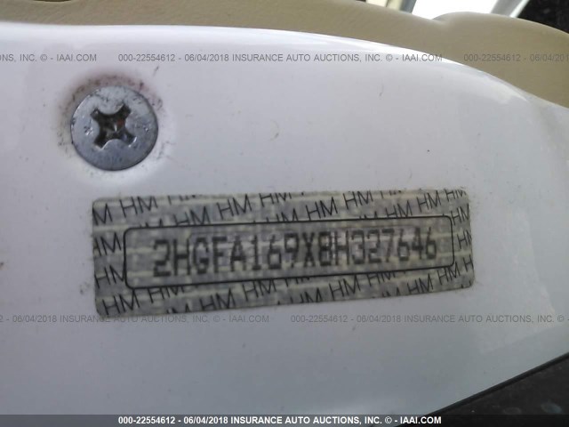 2HGFA169X8H327646 - 2008 HONDA CIVIC EXL თეთრი ფოტო 9