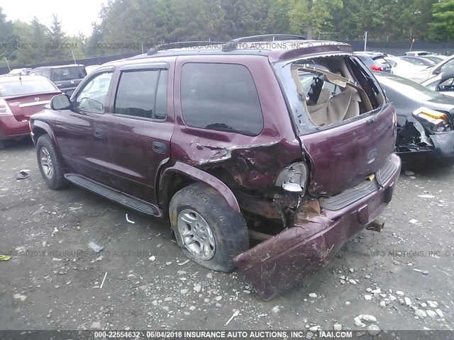 1D4HS48N33F545618 - 2003 DODGE DURANGO SLT MAROON photo 3