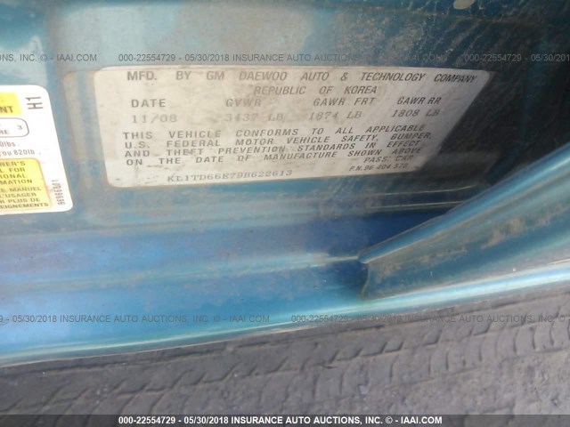 KL1TD66E79B622613 - 2009 CHEVROLET AVEO LS/LT 蓝色 照片 9