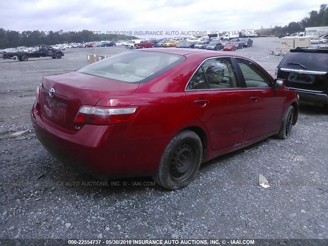 4T1BE46K77U189206 - 2007 TOYOTA CAMRY NEW GENERAT CE/LE/XLE/SE RED photo 4