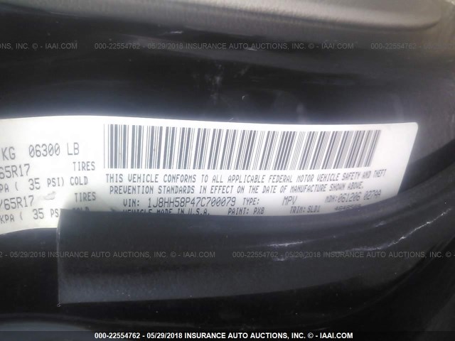 1J8HH58P47C700079 - 2007 JEEP COMMANDER LIMITED BLACK photo 9