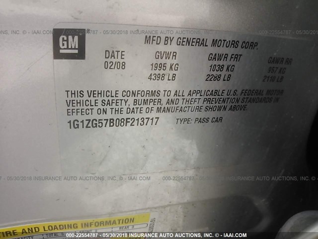 1G1ZG57B08F213717 - 2008 CHEVROLET MALIBU LS SILVER photo 9