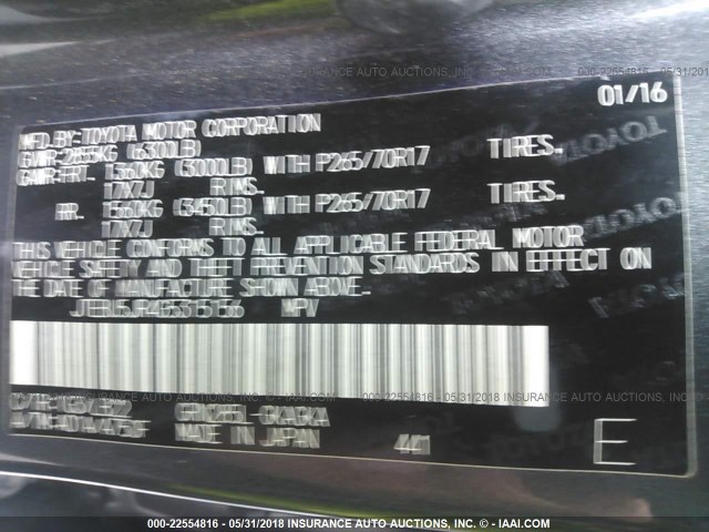 JTEBU5JR4G5315156 - 2016 TOYOTA 4RUNNER SR5 PREM/LTDL/TRAIL/TRD GRAY photo 9