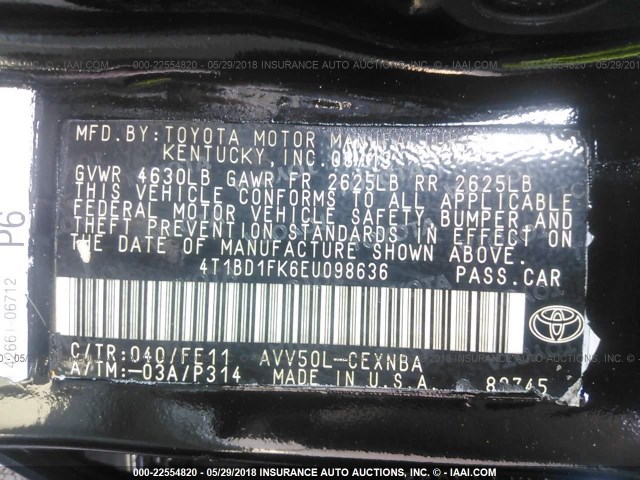 4T1BD1FK6EU098636 - 2014 TOYOTA CAMRY HYBRID/LE/XLE 黑色 照片 9