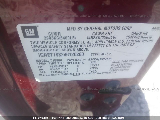 1GNET16S246120288 - 2004 CHEVROLET TRAILBLAZER EXT LS/EXT LT RED photo 9