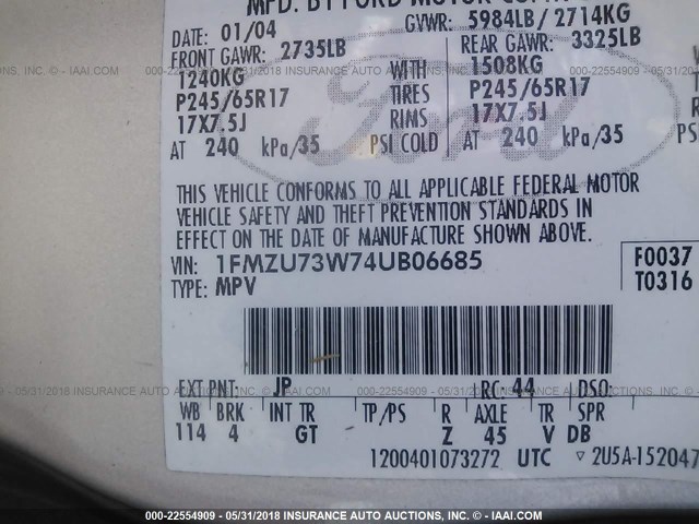 1FMZU73W74UB06685 - 2004 FORD EXPLORER XLT/XLT SPORT/NBX SILVER photo 9