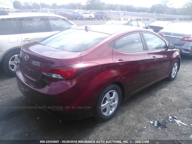 5NPDH4AE9FH567055 - 2015 HYUNDAI ELANTRA SE/SPORT/LIMITED RED photo 4