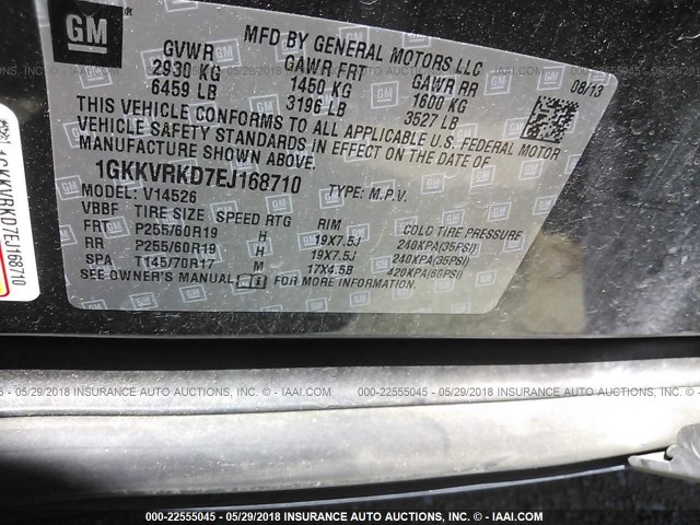 1GKKVRKD7EJ168710 - 2014 GMC ACADIA SLT-1 Grau Foto 9