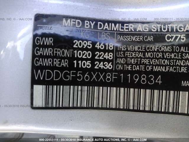 WDDGF56XX8F119834 - 2008 MERCEDES-BENZ C 350 SILVER photo 9