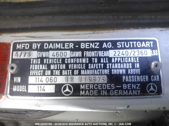 11406012118875 - 1975 MERCEDES BENZ C43  SILVER photo 9