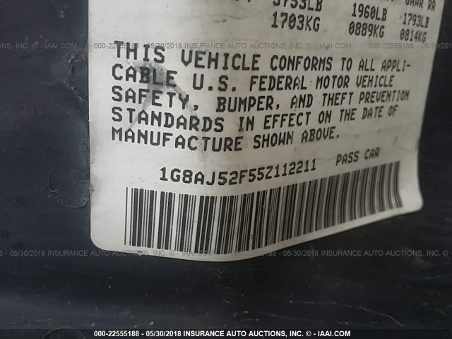 1G8AJ52F55Z112211 - 2005 SATURN ION LEVEL 2 Ağ foto 9