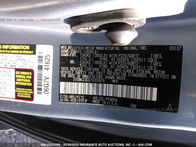 5TDBK23C57S003679 - 2007 TOYOTA SIENNA LE BLUE photo 9