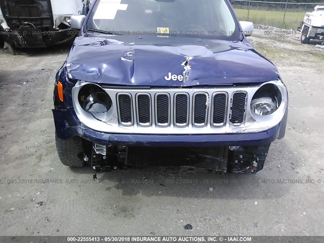 ZACCJADT9GPC60213 - 2016 JEEP RENEGADE LIMITED BLUE photo 6