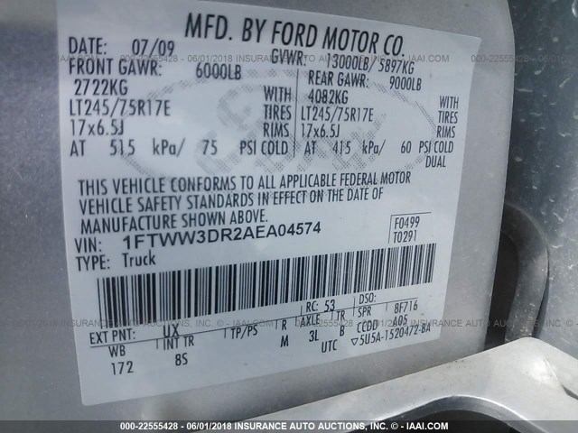 1FTWW3DR2AEA04574 - 2010 FORD F350 SUPER DUTY Champagne photo 10