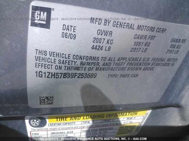 1G1ZH57B39F253689 - 2009 CHEVROLET MALIBU 1LT 灰色 照片 9