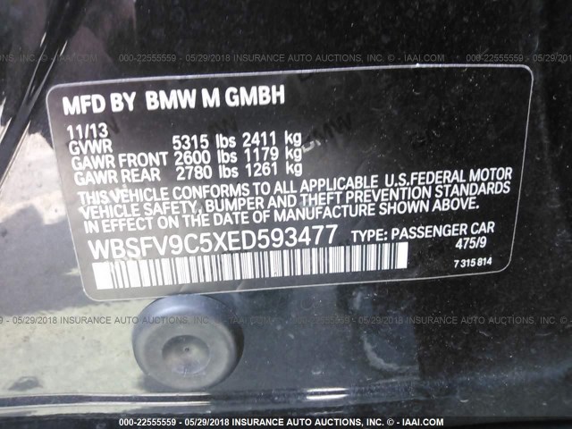 WBSFV9C5XED593477 - 2014 BMW M5 BLACK photo 9