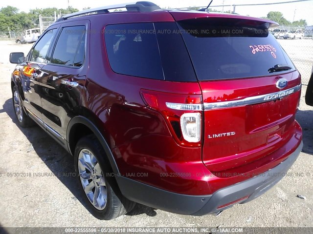 1FM5K7F83DGB26920 - 2013 FORD EXPLORER LIMITED RED photo 3