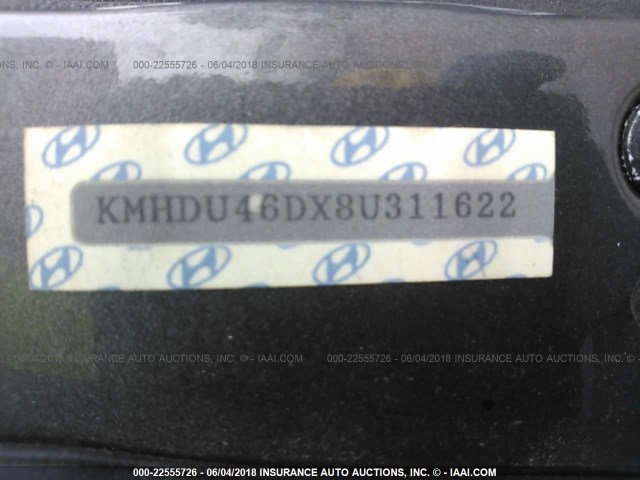 KMHDU46DX8U311622 - 2008 HYUNDAI ELANTRA GLS/SE/LIMITED GRAY photo 9