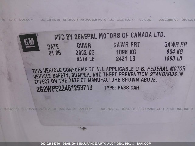 2G2WP522451253713 - 2005 PONTIAC GRAND PRIX WHITE photo 9
