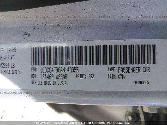 1C3CC4FB8AN143355 - 2010 CHRYSLER SEBRING TOURING SILVER photo 9