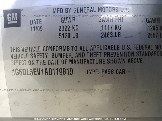 1G6DL5EV1A0119819 - 2010 CADILLAC CTS PERFORMANCE COLLECTION Серебристый фото 9