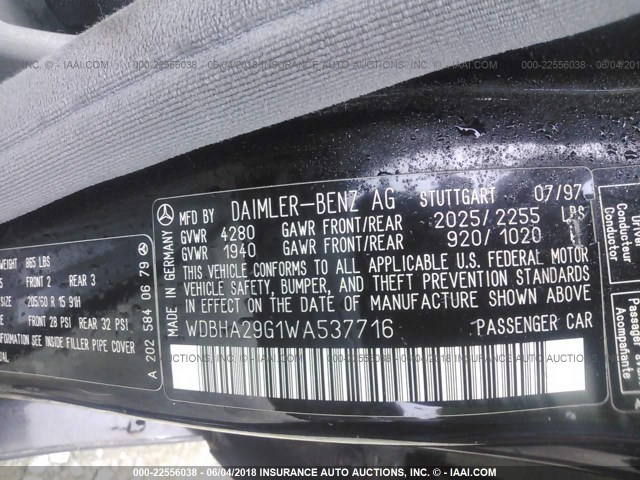 WDBHA29G1WA537716 - 1998 MERCEDES-BENZ C 280 BLACK photo 9