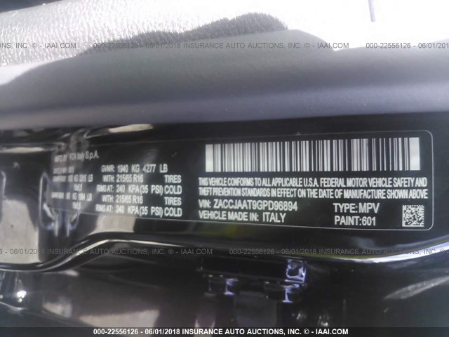 ZACCJAAT9GPD96894 - 2016 JEEP RENEGADE SPORT Սև լուսանկար 9