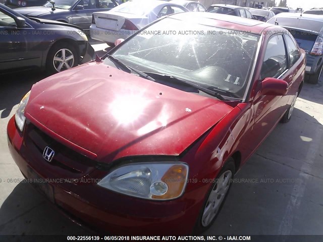 1HGEM22911L070562 - 2001 HONDA CIVIC SI/EX RED photo 2