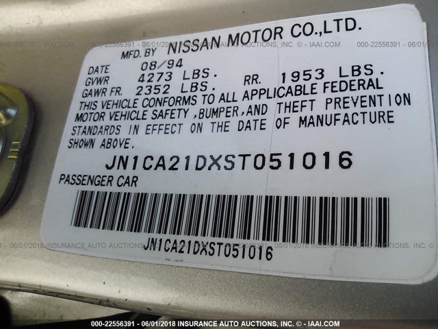 JN1CA21DXST051016 - 1995 NISSAN MAXIMA GLE/GXE/SE GOLD photo 9