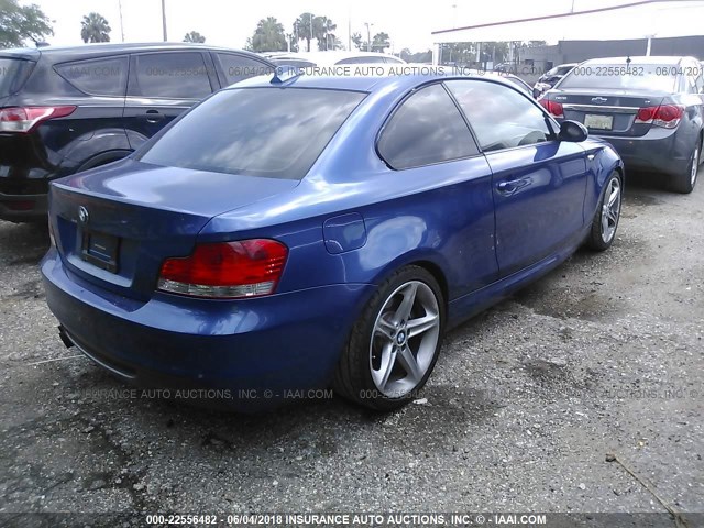 WBAUC73528VF23186 - 2008 BMW 135 I BLUE photo 4