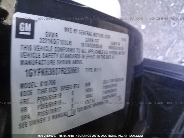 1GYFK63807R233661 - 2007 CADILLAC ESCALADE LUXURY შავი ფოტო 9