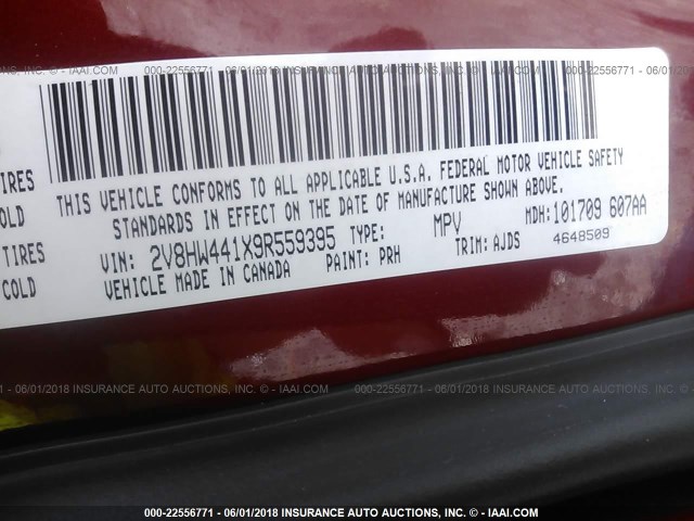 2V8HW441X9R559395 - 2009 VOLKSWAGEN ROUTAN S წითელი ფოტო 9