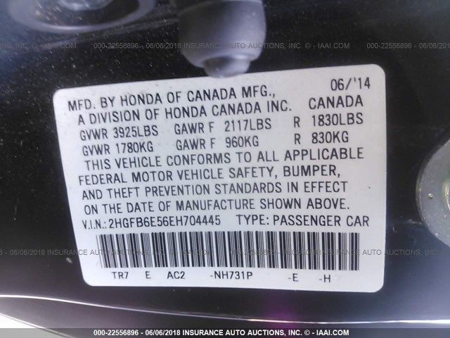 2HGFB6E56EH704445 - 2014 HONDA CIVIC SI BLACK photo 9