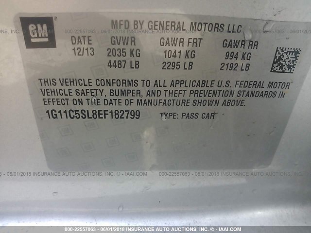 1G11C5SL8EF182799 - 2014 CHEVROLET MALIBU 1LT SILVER photo 9
