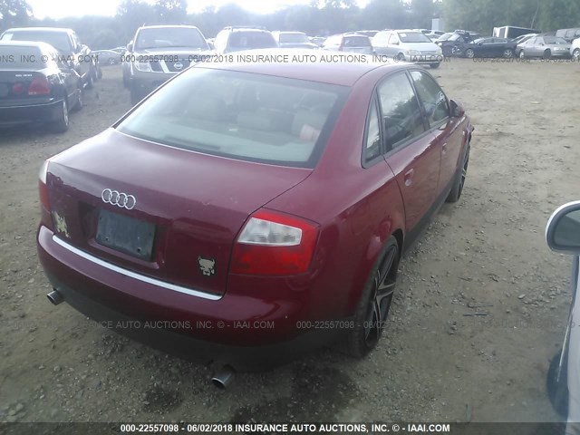 WAULC68E42A128033 - 2002 AUDI A4 1.8T QUATTRO RED photo 4