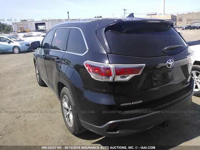 5TDJKRFHXFS139378 - 2015 TOYOTA HIGHLANDER XLE BLACK photo 3