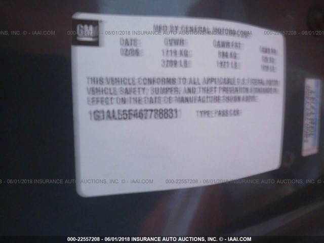 1G1AL55F467788831 - 2006 CHEVROLET COBALT LT BLUE photo 9