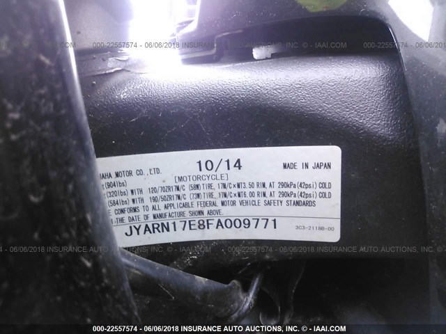 JYARN17E8FA009771 - 2015 YAMAHA FZ1 S BLACK photo 10