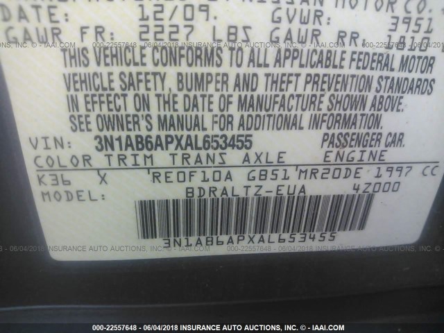 3N1AB6APXAL653455 - 2010 NISSAN SENTRA 2.0/2.0S/SR/2.0SL 灰色 照片 9