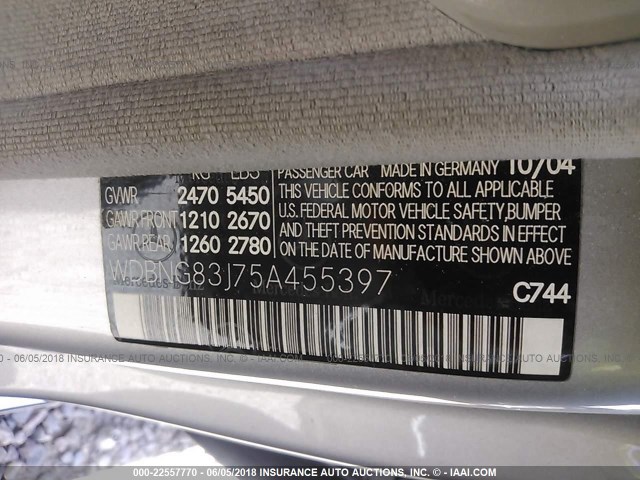 WDBNG83J75A455397 - 2005 MERCEDES-BENZ S 430 4MATIC SILVER photo 9