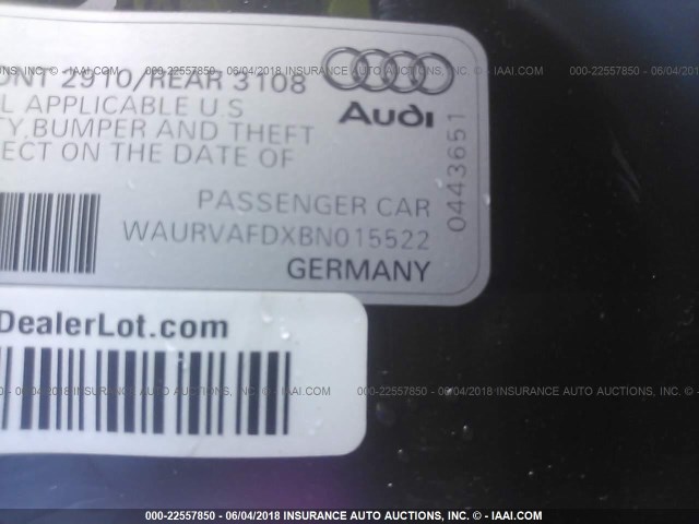 WAURVAFDXBN015522 - 2011 AUDI A8 L QUATTRO GRAY photo 9