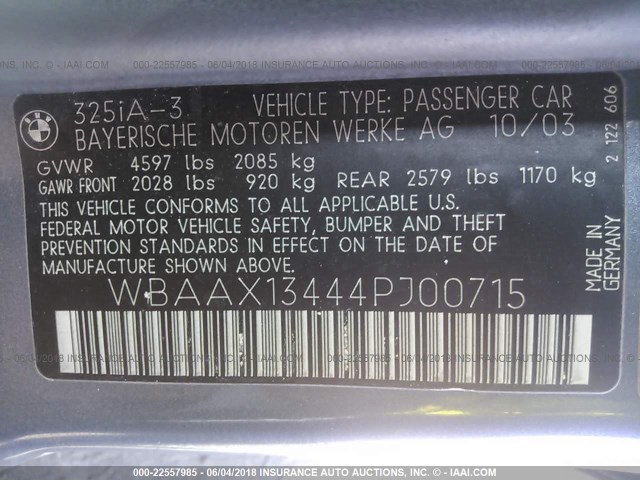 WBAAX13444PJ00715 - 2004 BMW 325 IT SULEV Light Blue photo 9