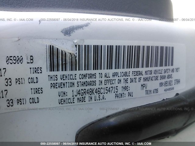 1J4GR48K46C154715 - 2006 JEEP GRAND CHEROKEE LAREDO/COLUMBIA/FREEDOM 白色 照片 9