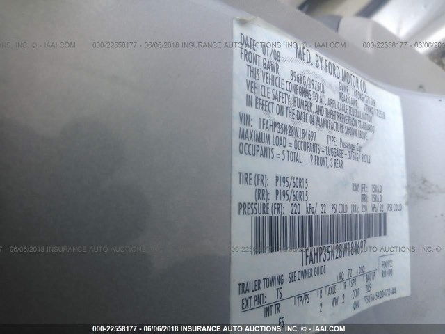 1FAHP35N28W184697 - 2008 FORD FOCUS SE/SEL/SES Unknown photo 9