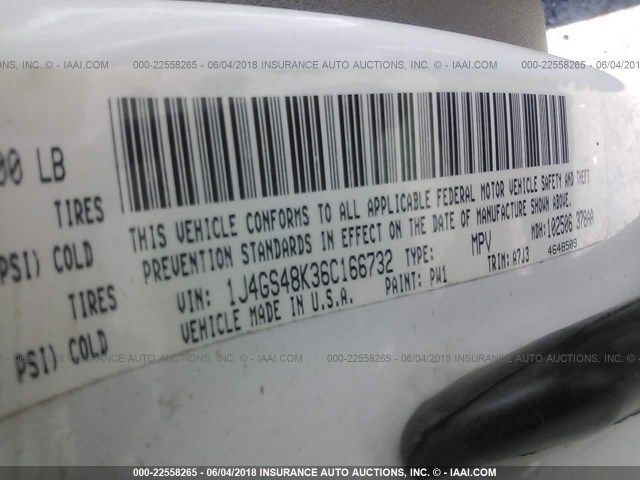 1J4GS48K36C166732 - 2006 JEEP GRAND CHEROKEE LAREDO/COLUMBIA/FREEDOM 白色 照片 9