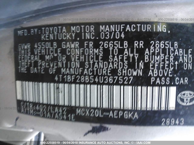 4T1BF28B54U367527 - 2004 TOYOTA AVALON XL/XLS BEIGE photo 9