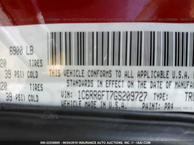 1C6RR6FT7GS209727 - 2016 RAM 1500 ST RED photo 9