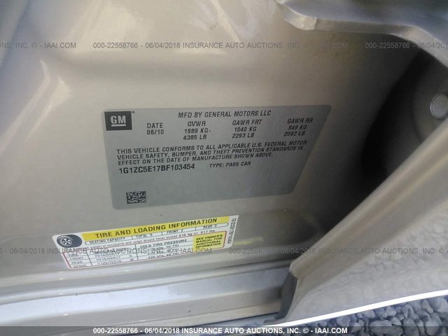 1G1ZC5E17BF103454 - 2011 CHEVROLET MALIBU 1LT 灰色 照片 9